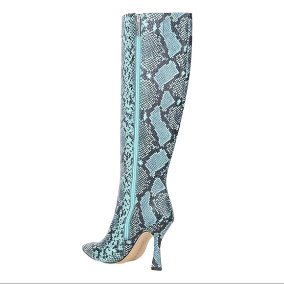 Gianni Bini Lennoxe Teal Snake Print Leather Tall Boots - Picture 3 of 8